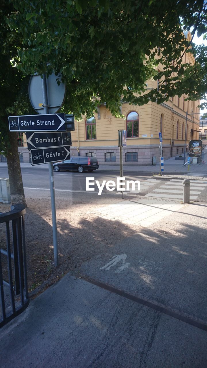 ROAD SIGN BY TREES ON CITY STREET