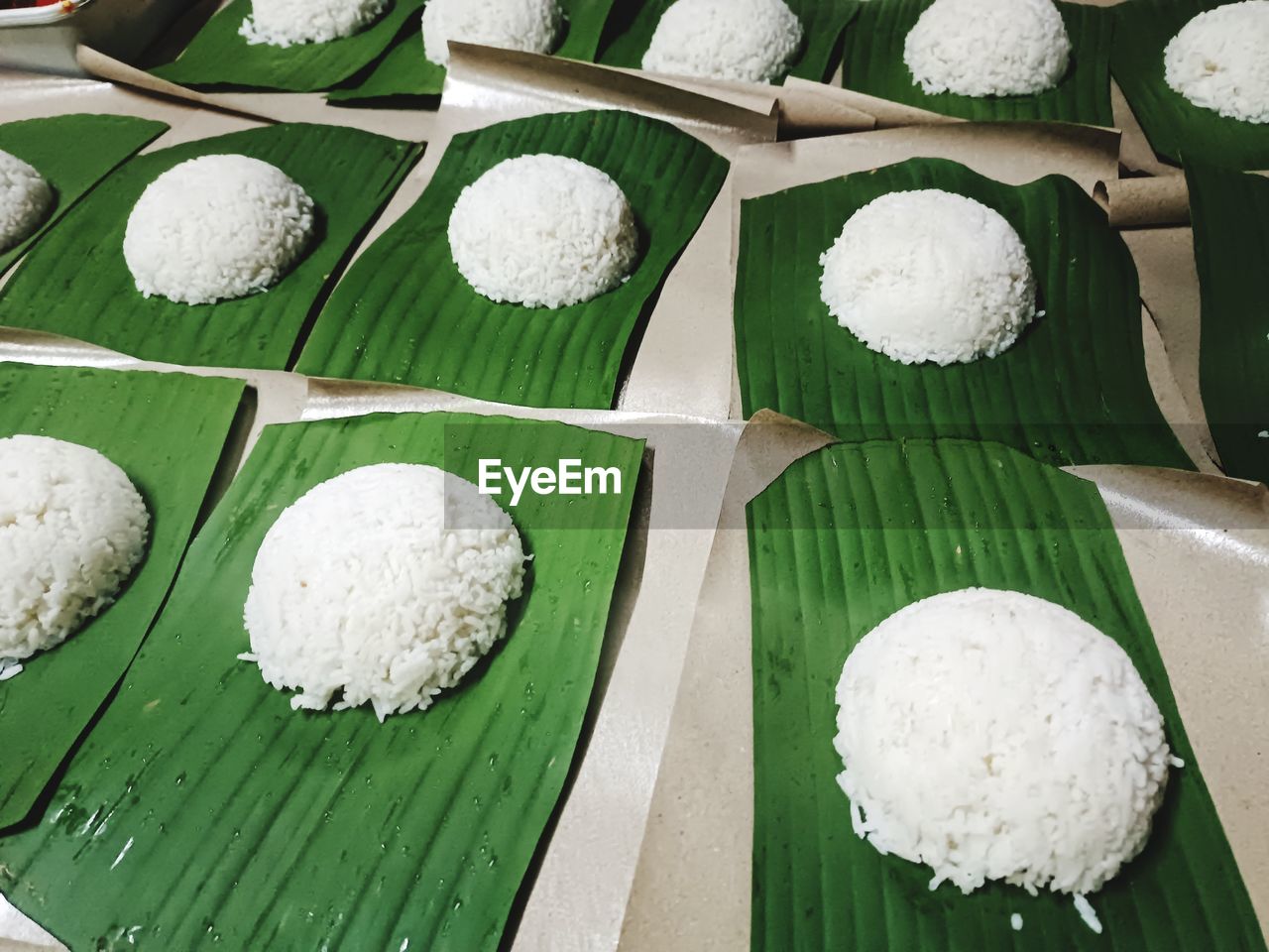 high angle view of sushi on table