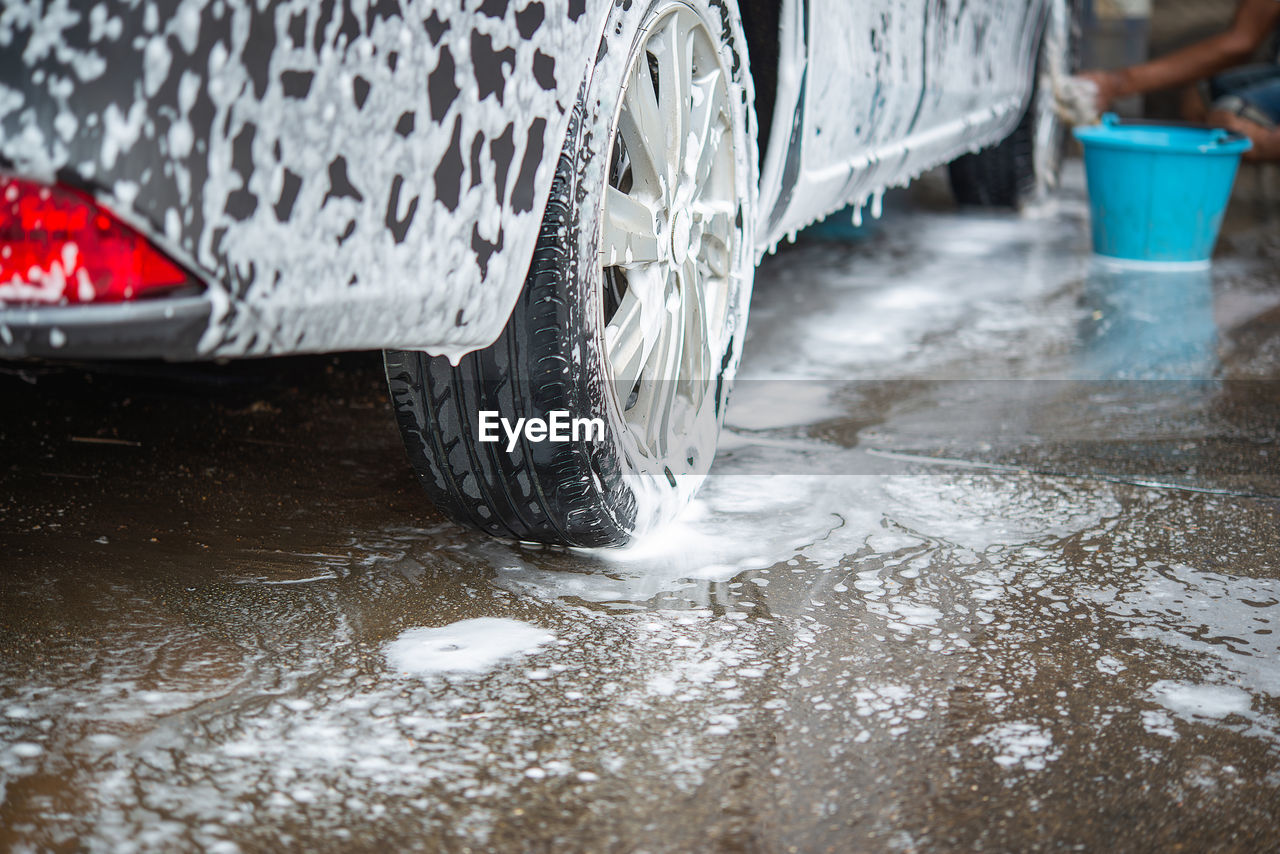 close-up of water splashing on road