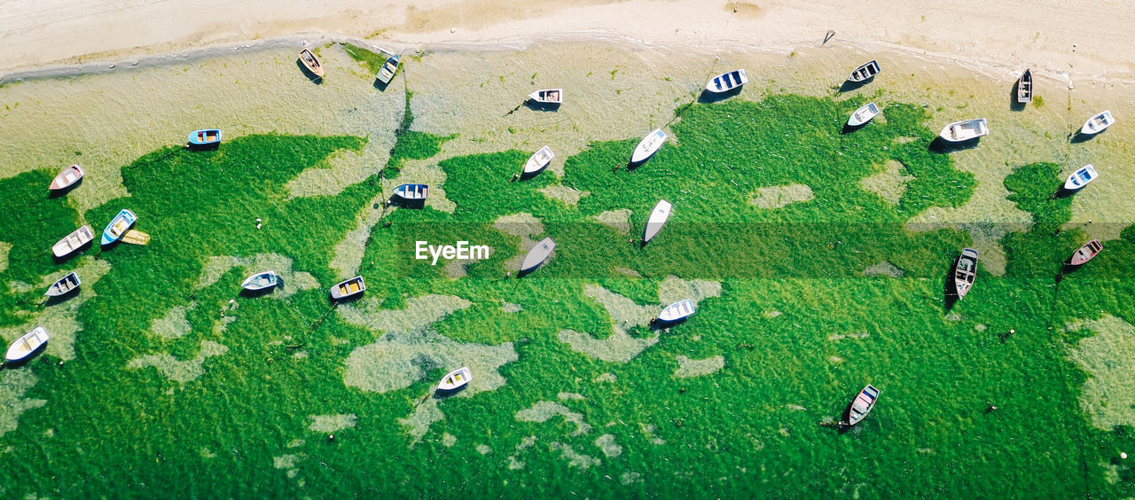 High angle view of boats in sea