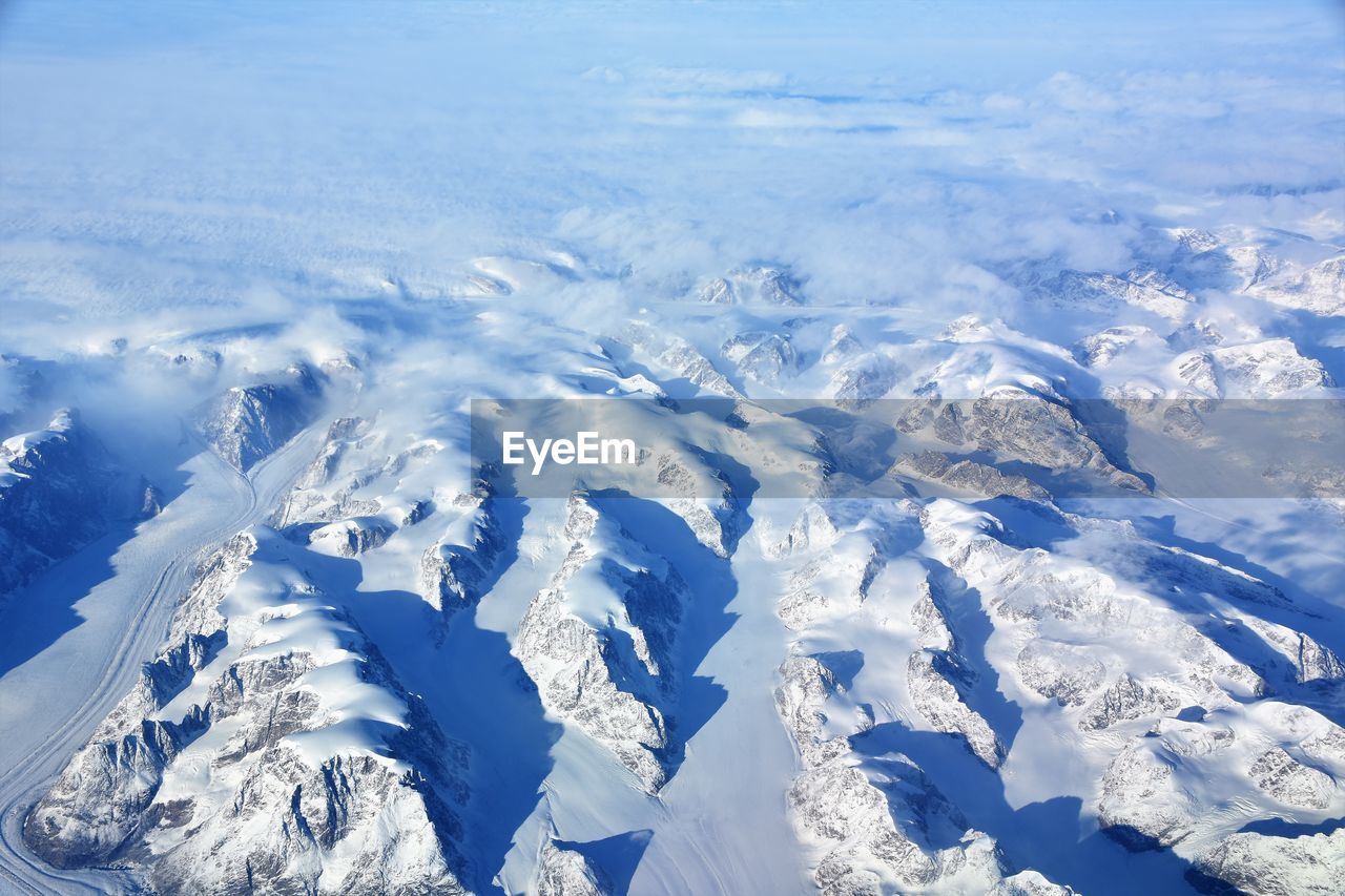 Aerial view of snowcapped mountains