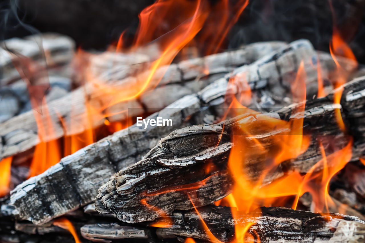 close-up of firewood at night