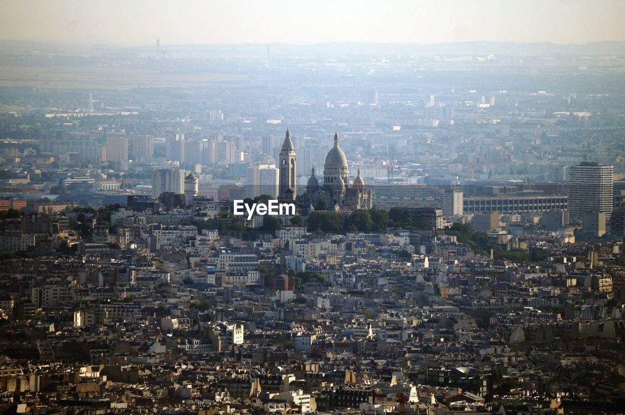 High angle shot of cityscape clear sky