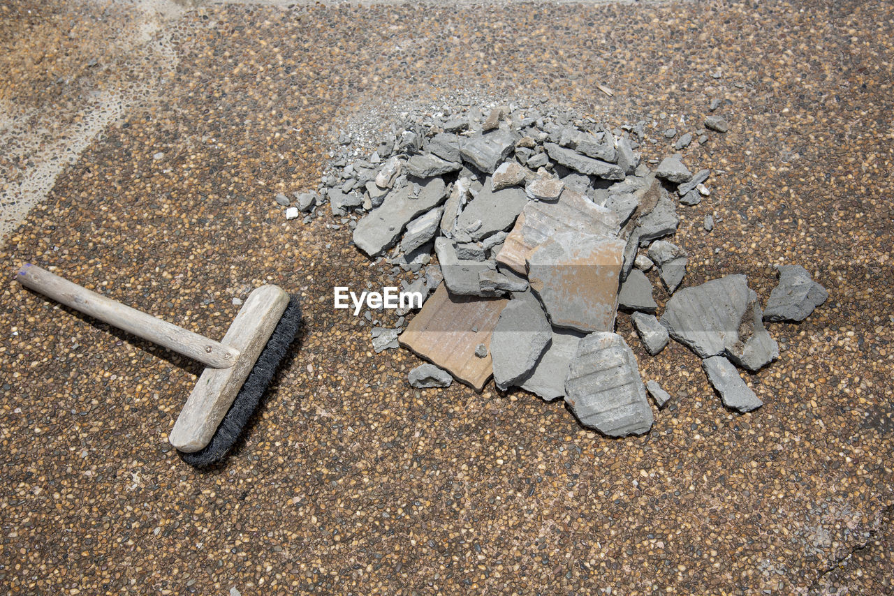 Cracked concrete walkway, construction site, sidewalk landscape architecture and terrace details