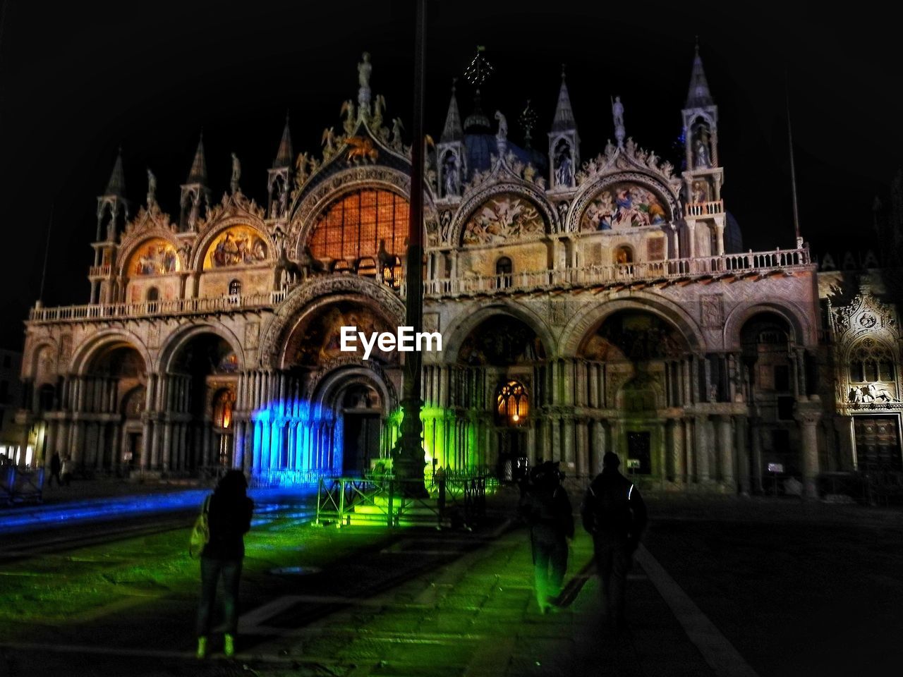 View of statue at night