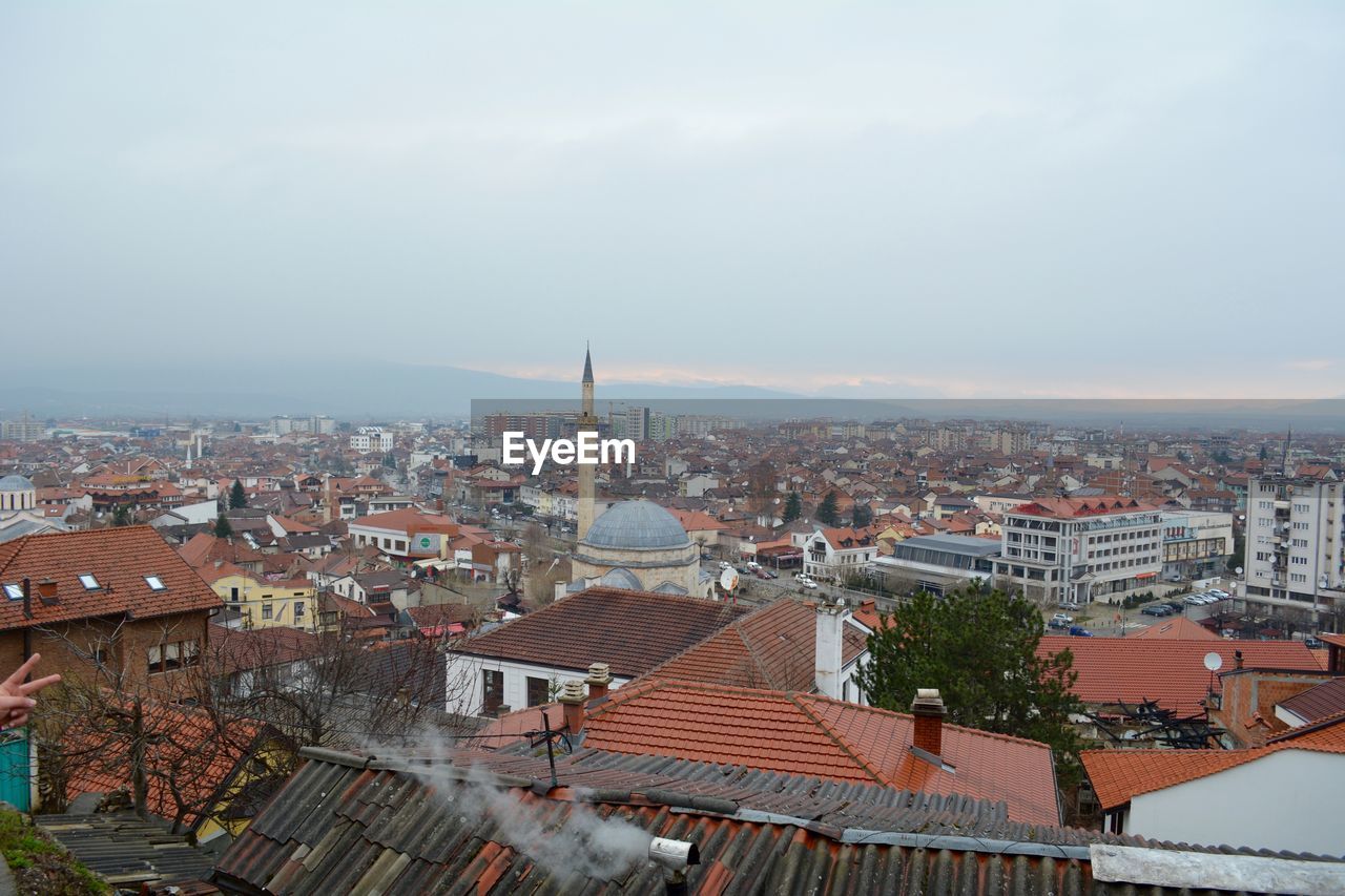 High angle view of buildings in city