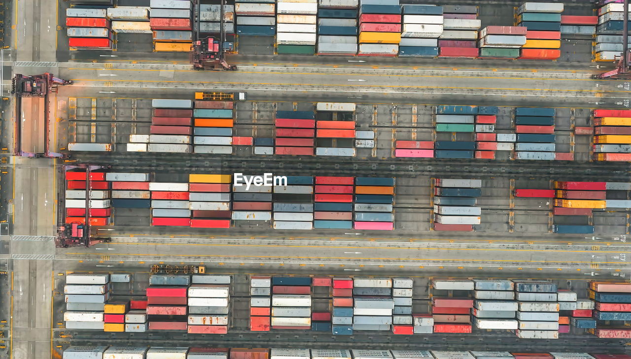 Container ship loading and unloading in sea port ,hong kong