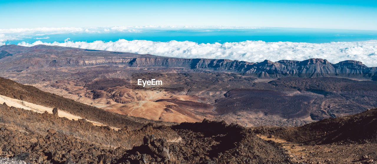 Panoramic view of landscape and mountains against sky