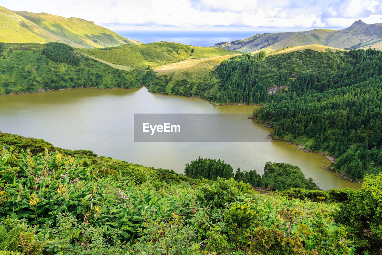 Scenic view of lake and mountains