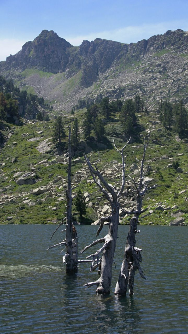 SCENIC VIEW OF LAKE WITH MOUNTAINS IN BACKGROUND