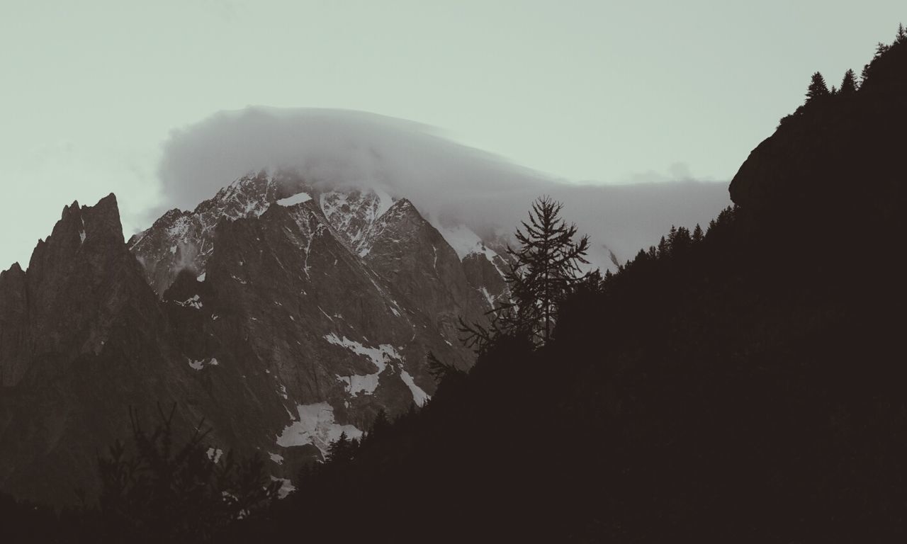 PANORAMIC VIEW OF TREES AND MOUNTAINS AGAINST SKY