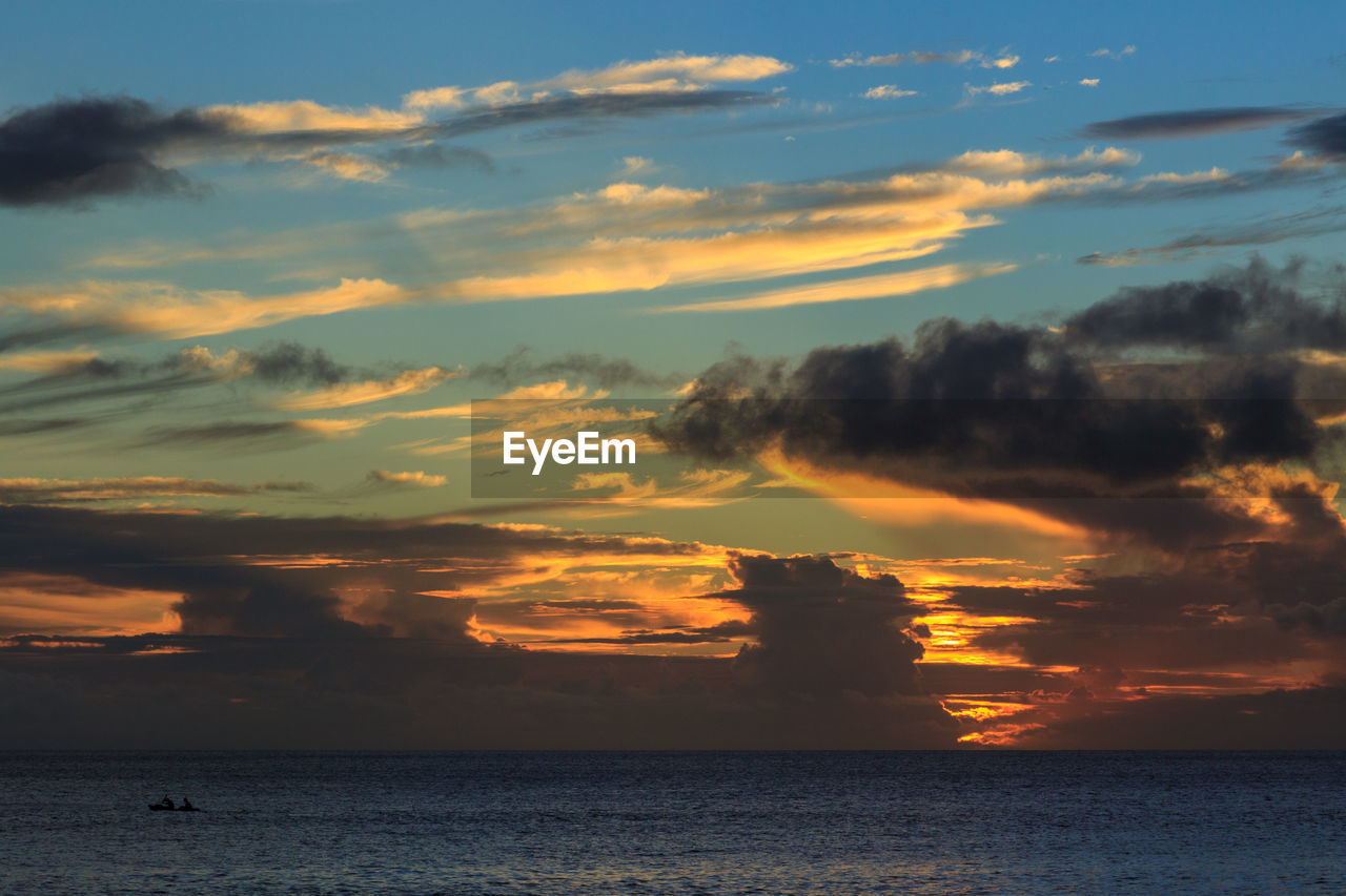 SCENIC VIEW OF SEA AGAINST ORANGE SKY