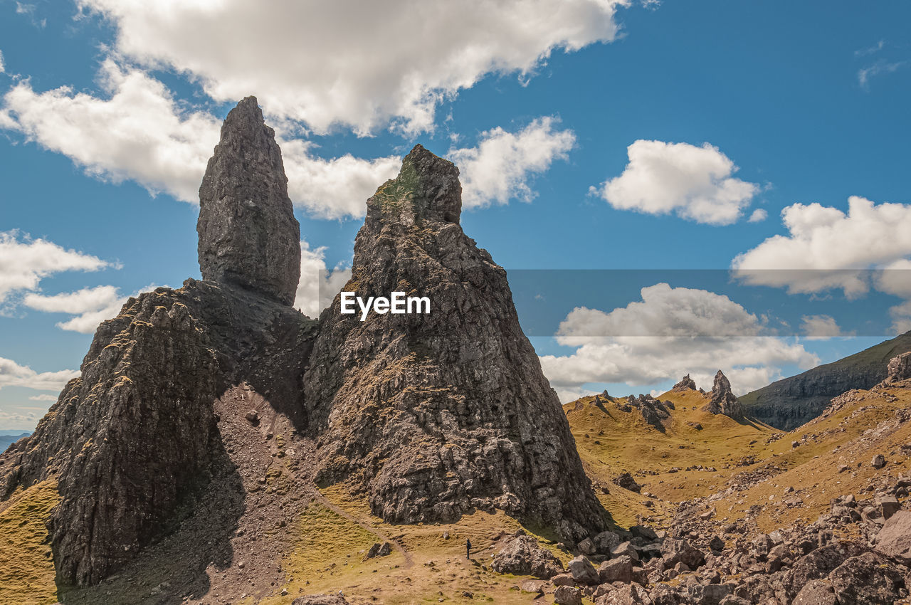 Panoramic view of rock formations against sky