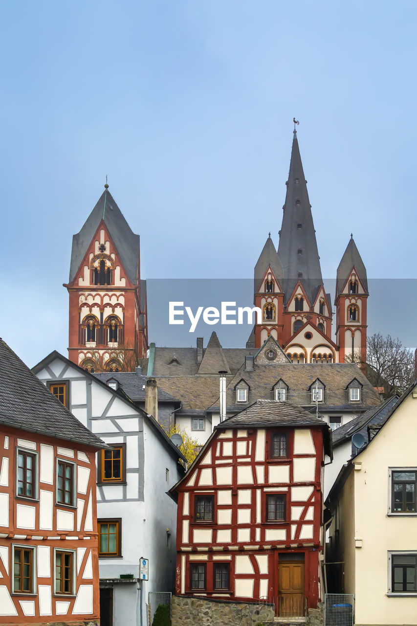 Street in limburg with view of cathedral, germany