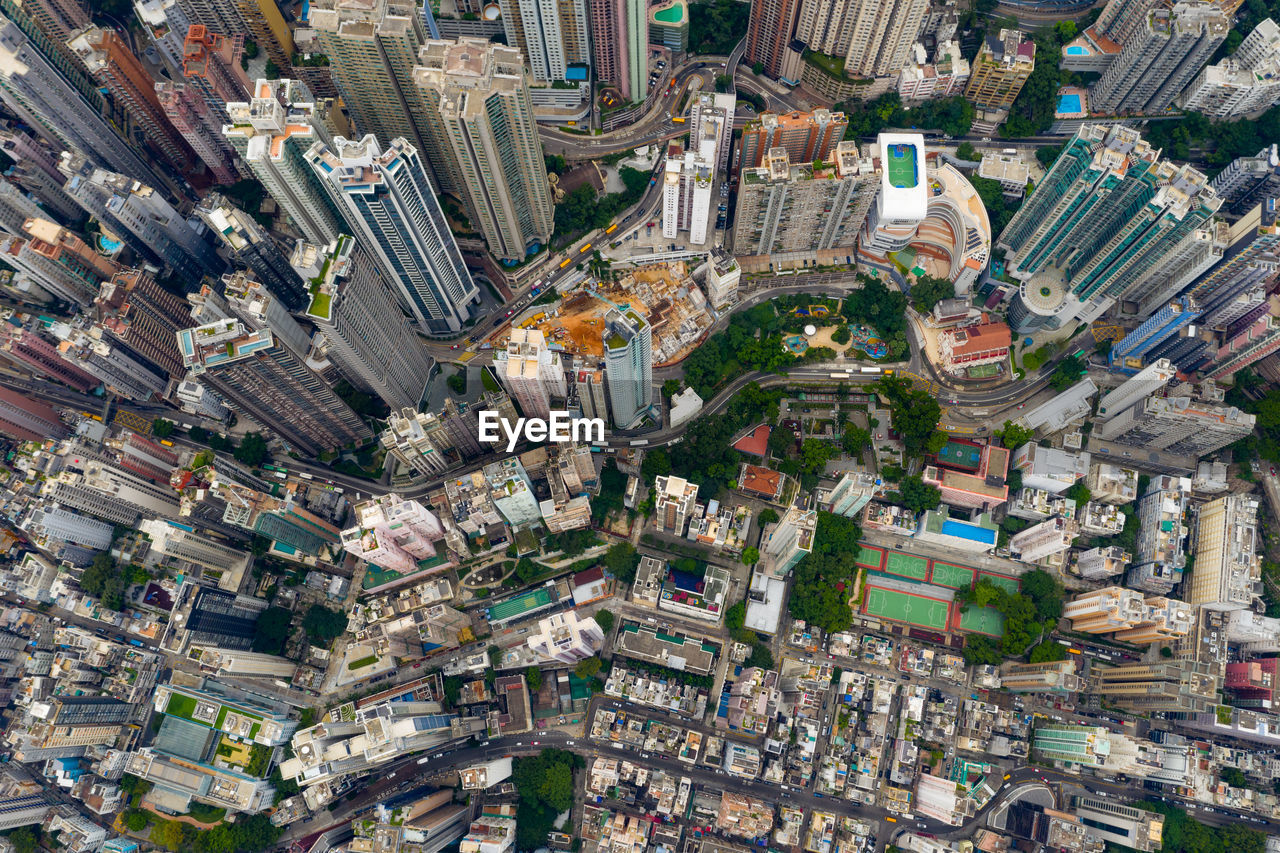 Aerial view of modern buildings in city