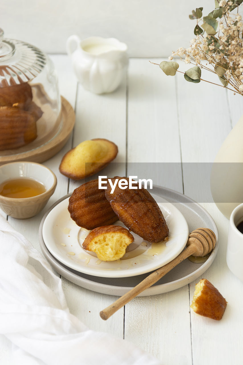 High angle view of breakfast served on table
