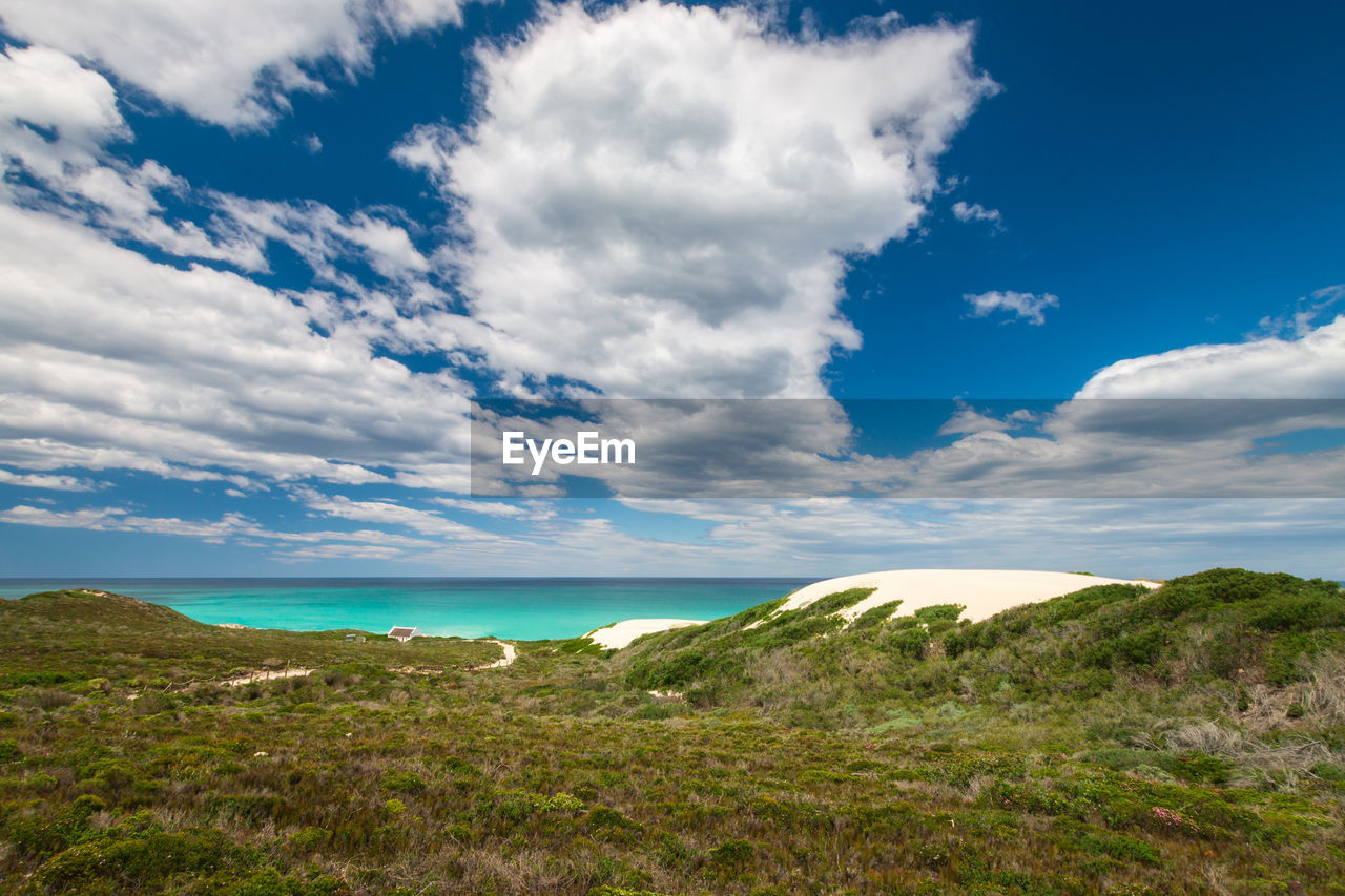 Scenic view of sand dunes at beautiful de hoop nature reserve, atlantic ocean coast, south africa