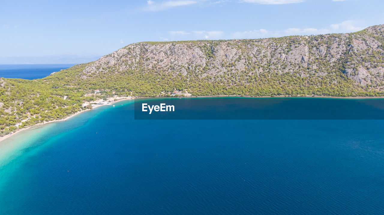 SCENIC VIEW OF SEA AND MOUNTAIN AGAINST SKY