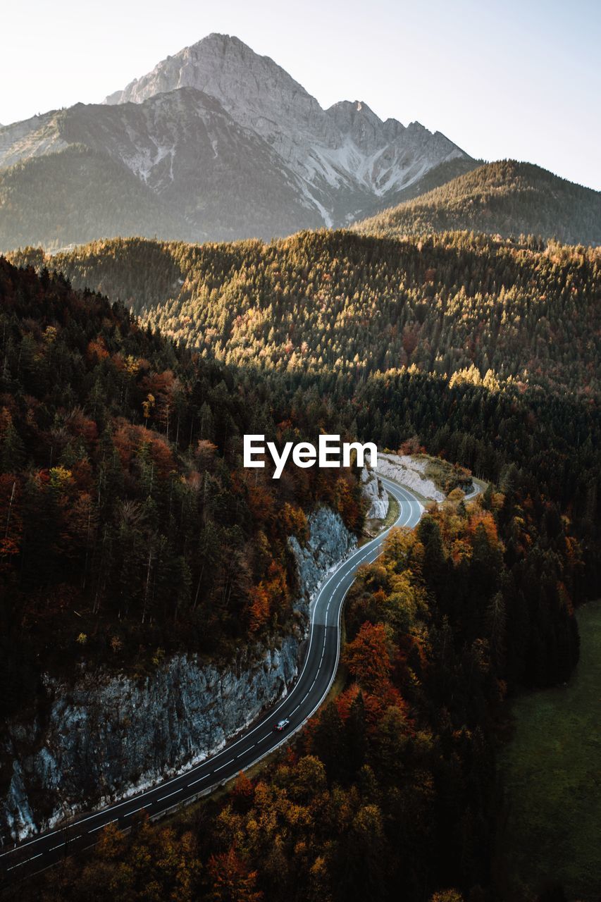 Scenic view of mountains against sky during autumn