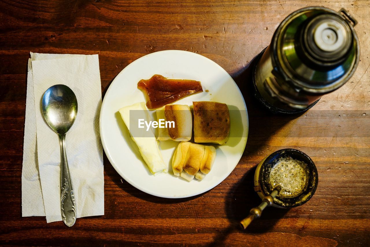 Directly above shot of breakfast on table