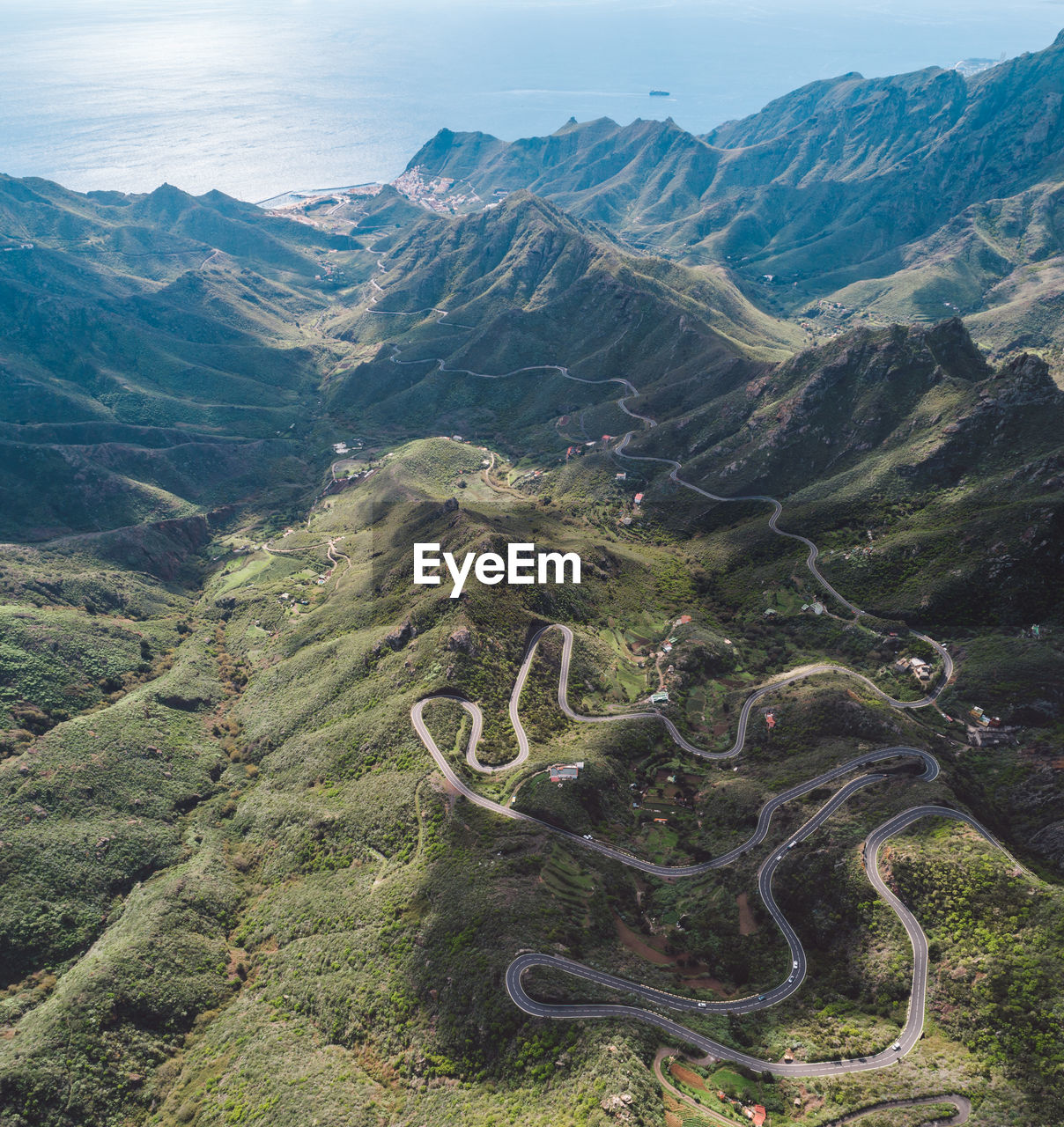 High angle view of mountain range against sky