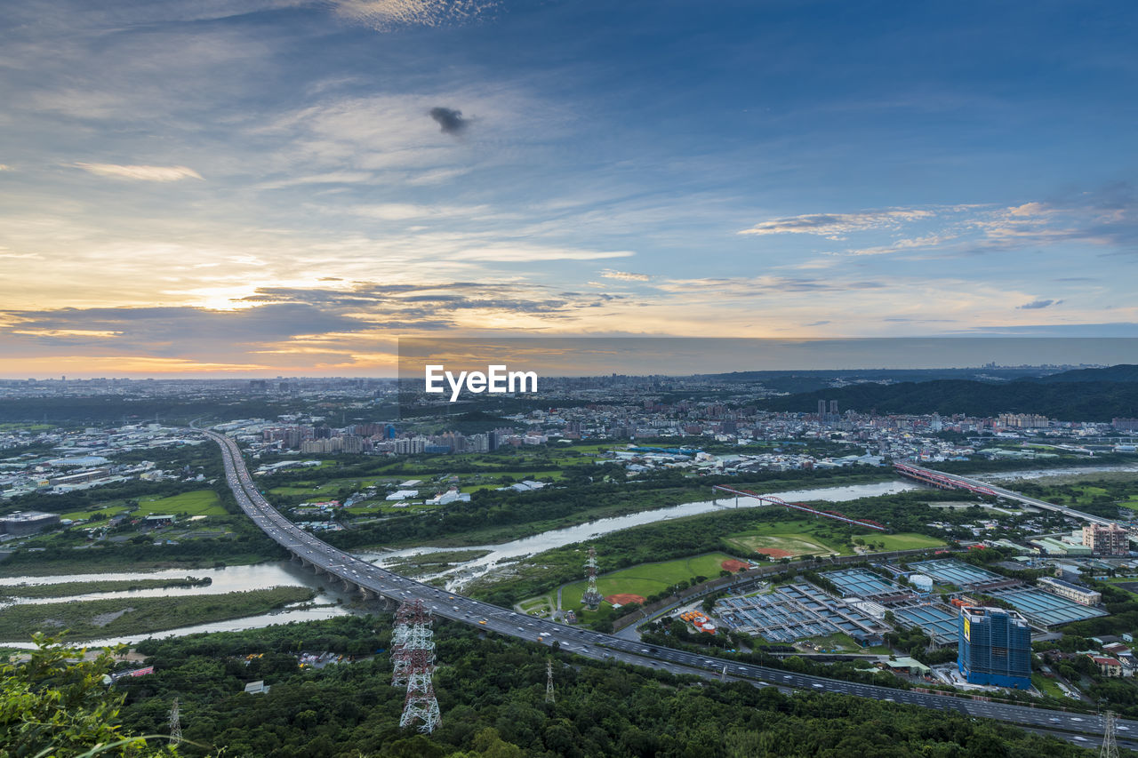 Panorama view of taipei city from kite hill at dusk