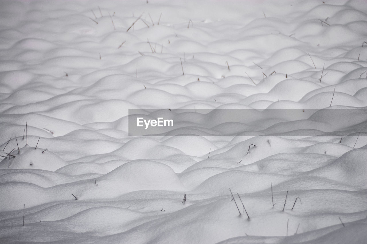 High angle view of snow covered field