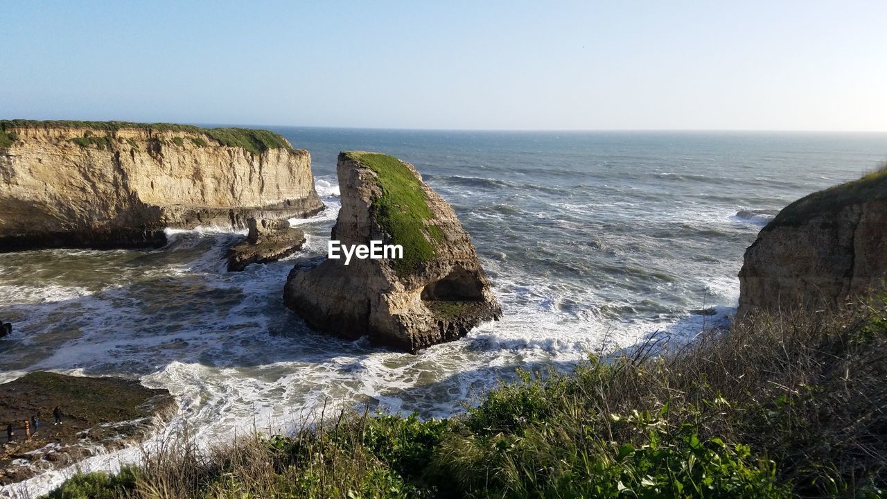 Scenic view of sea against clear sky