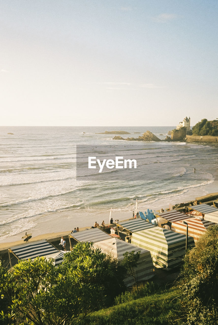 Scenic beach view in biarritz, france. shot on 35mm kodak film.