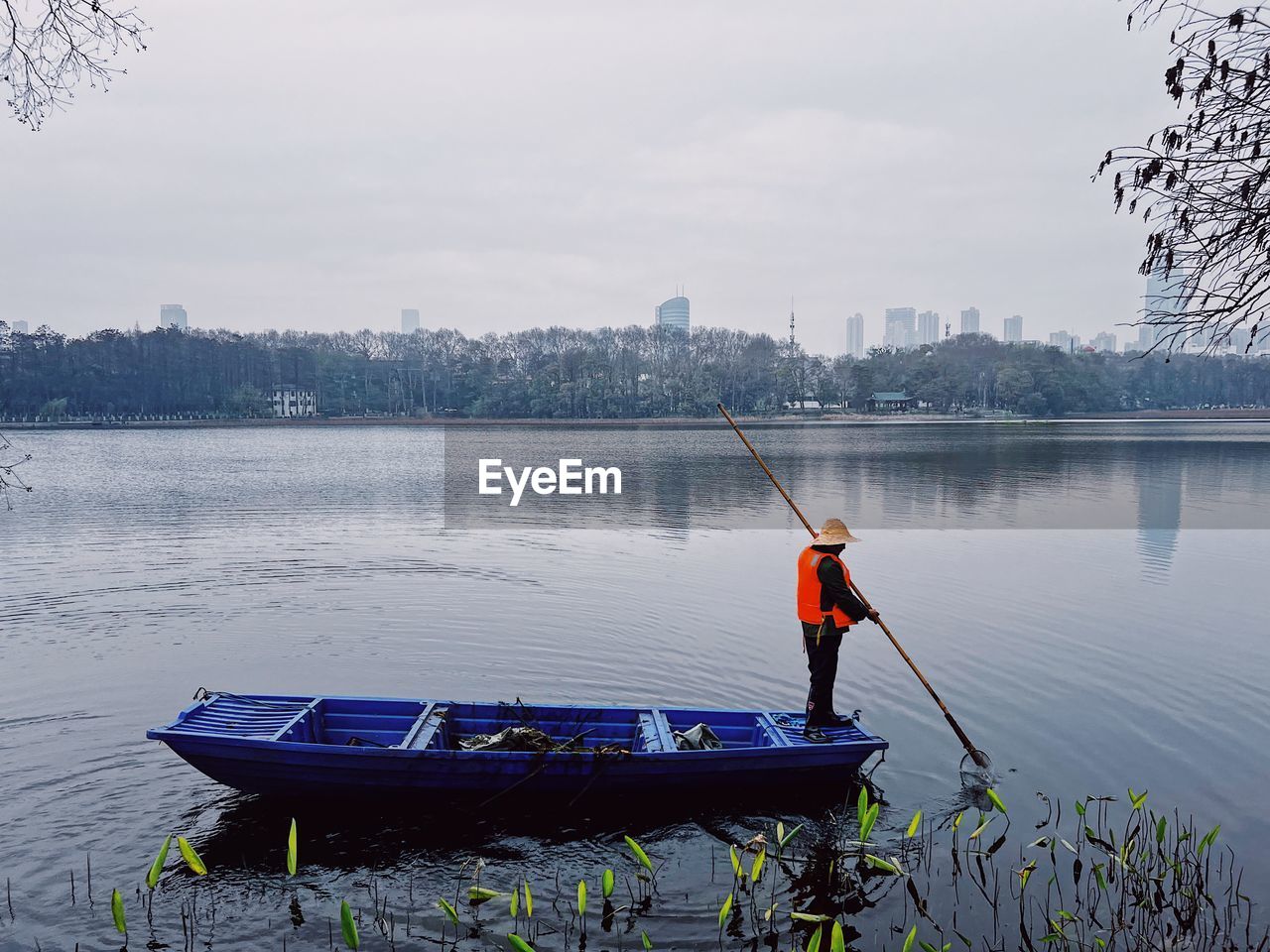 high angle view of boat on lake