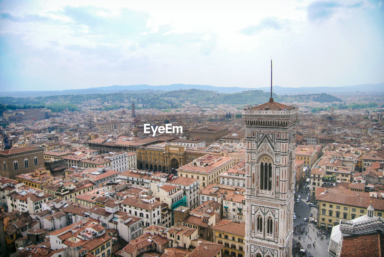 High angle view of townscape against sky