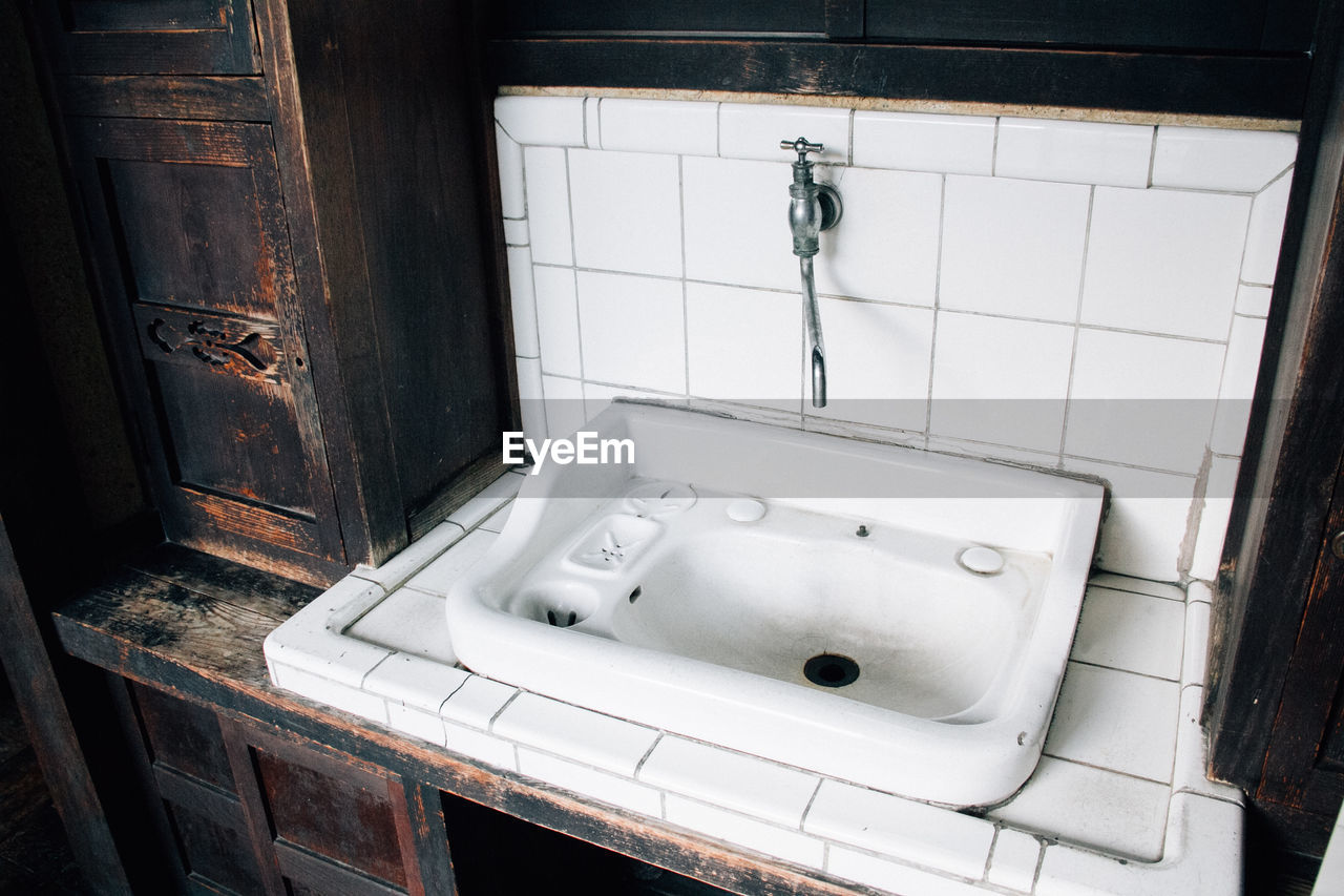 High angle view of bathroom sink