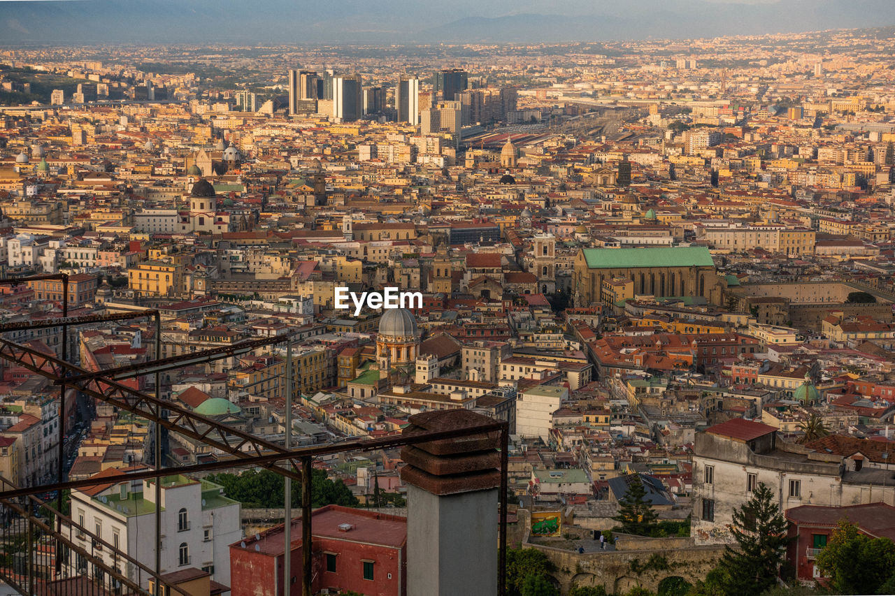 High angle view of buildings in city