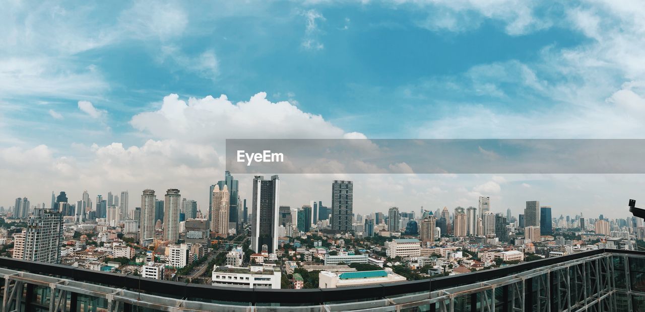 High angle view of cityscape against sky