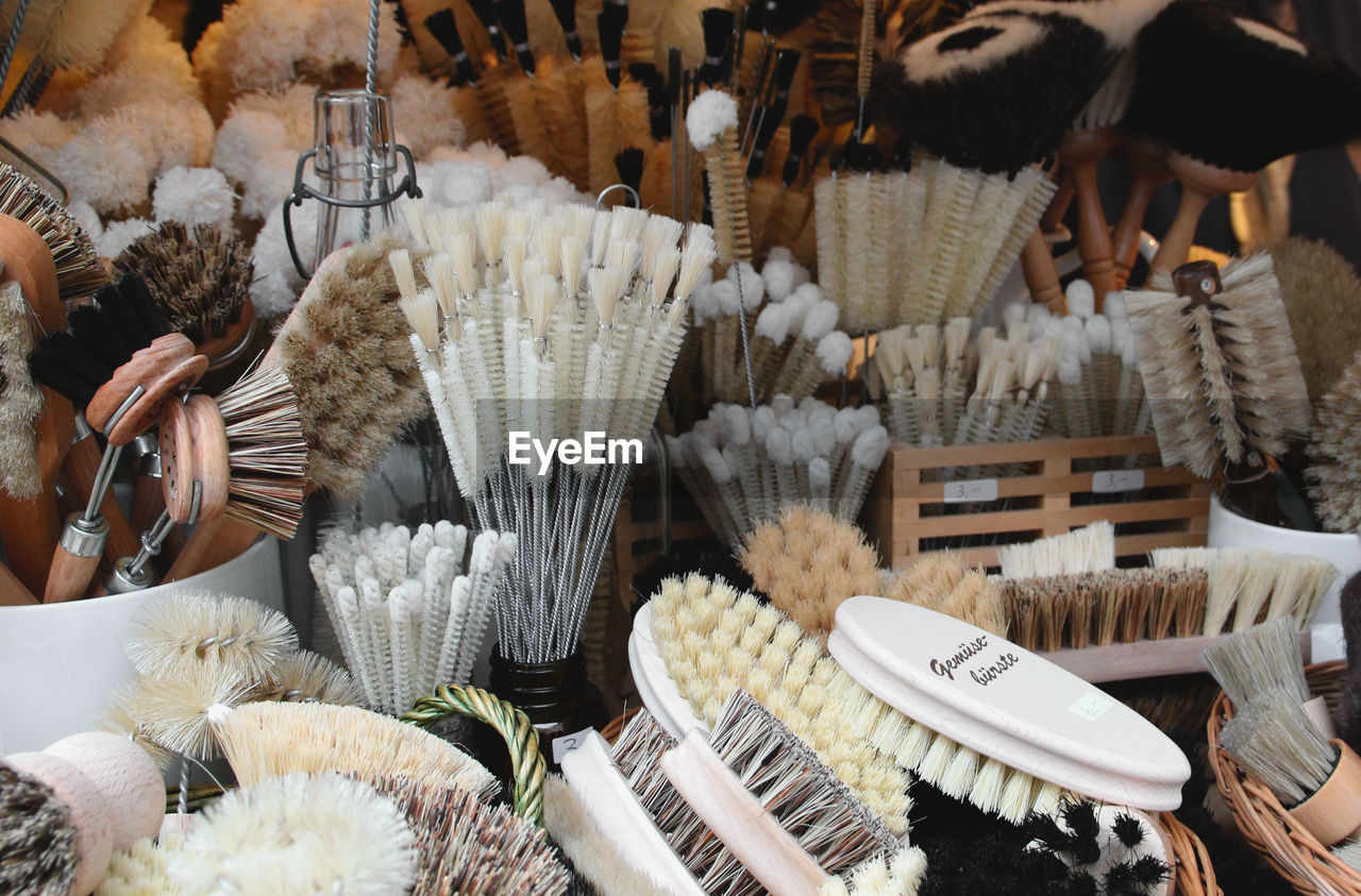 HIGH ANGLE VIEW OF DISPLAYED FOR SALE IN MARKET STALL