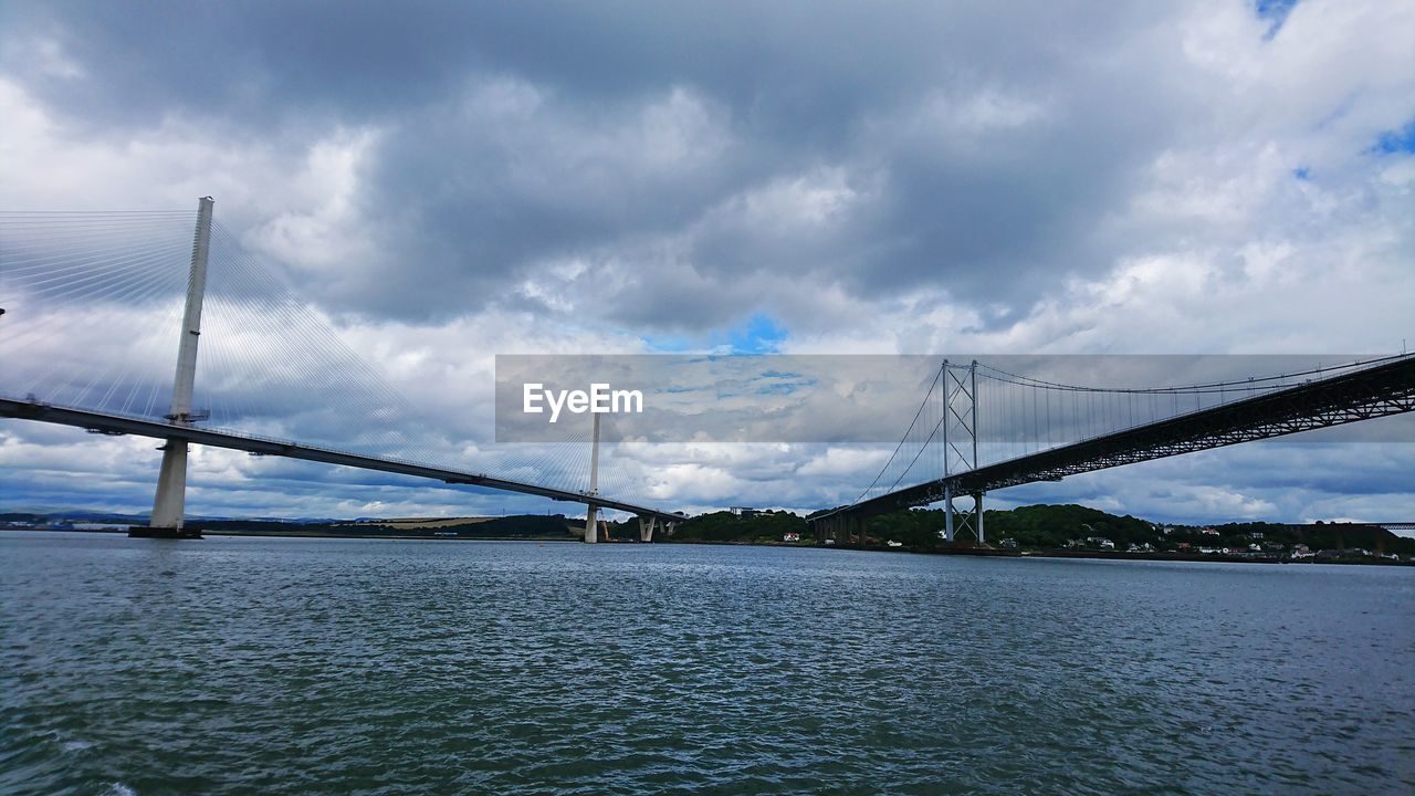 VIEW OF SUSPENSION BRIDGE OVER RIVER