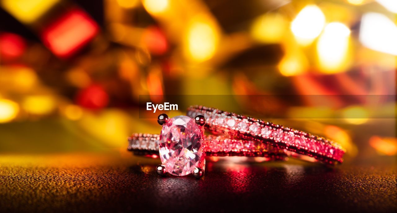 Close-up of rings on table