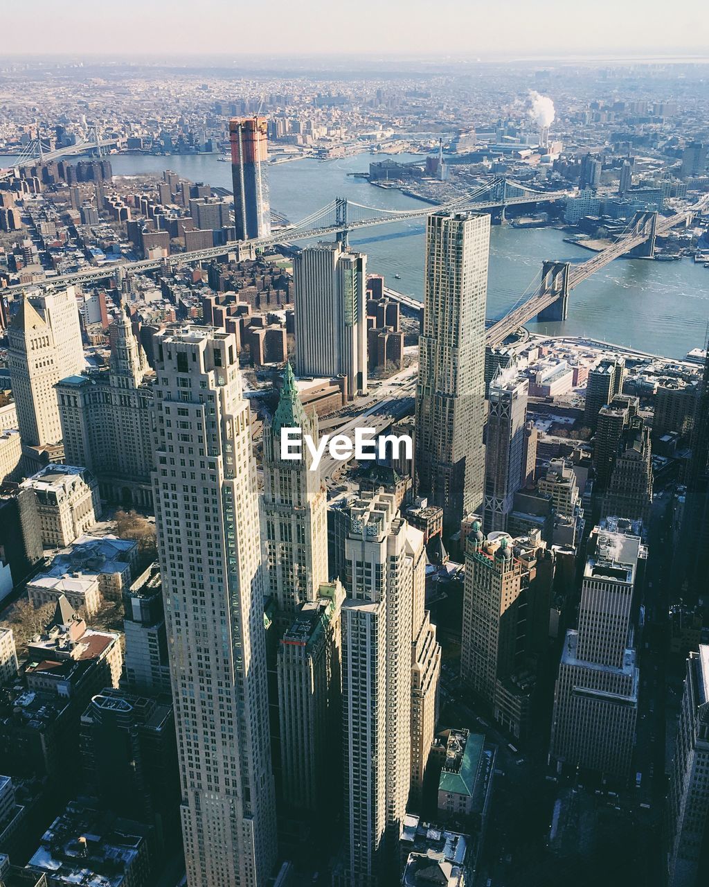 High angle view of towers at manhattan in city