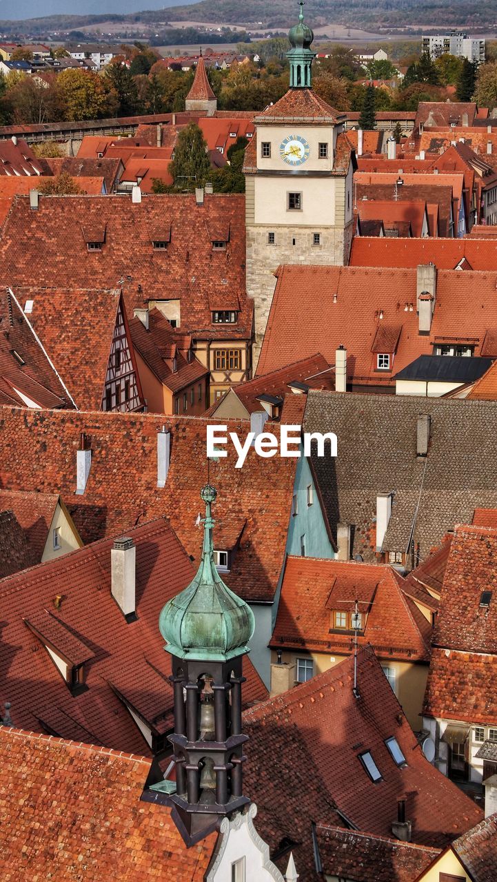 High angle view of buildings in town