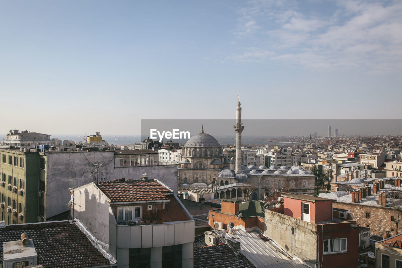 High angle view of cityscape against sky