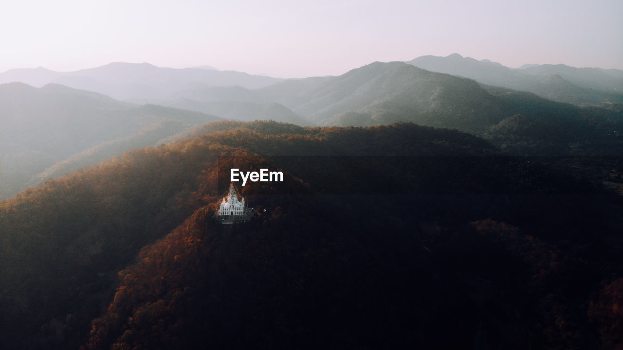 High angle view of mountains against sky