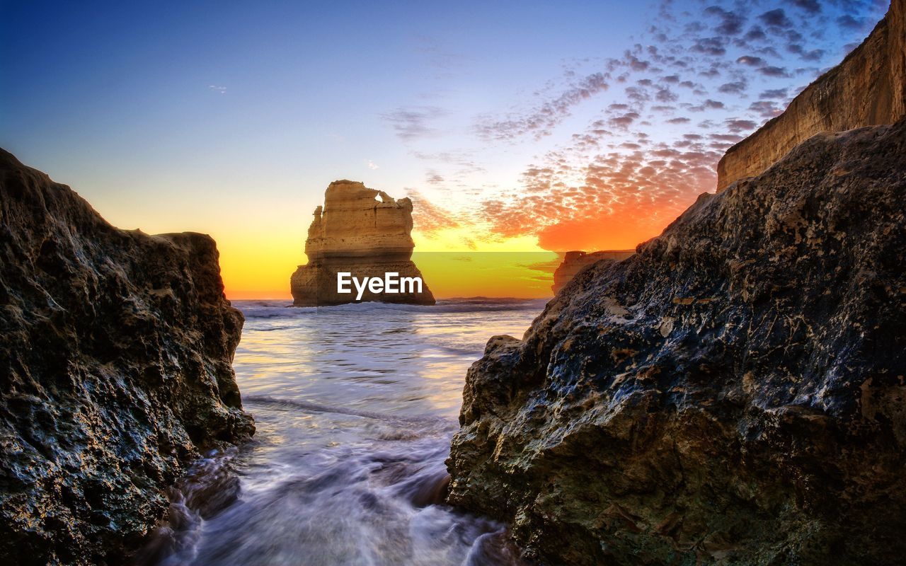 Roc formation and seascape during sunset