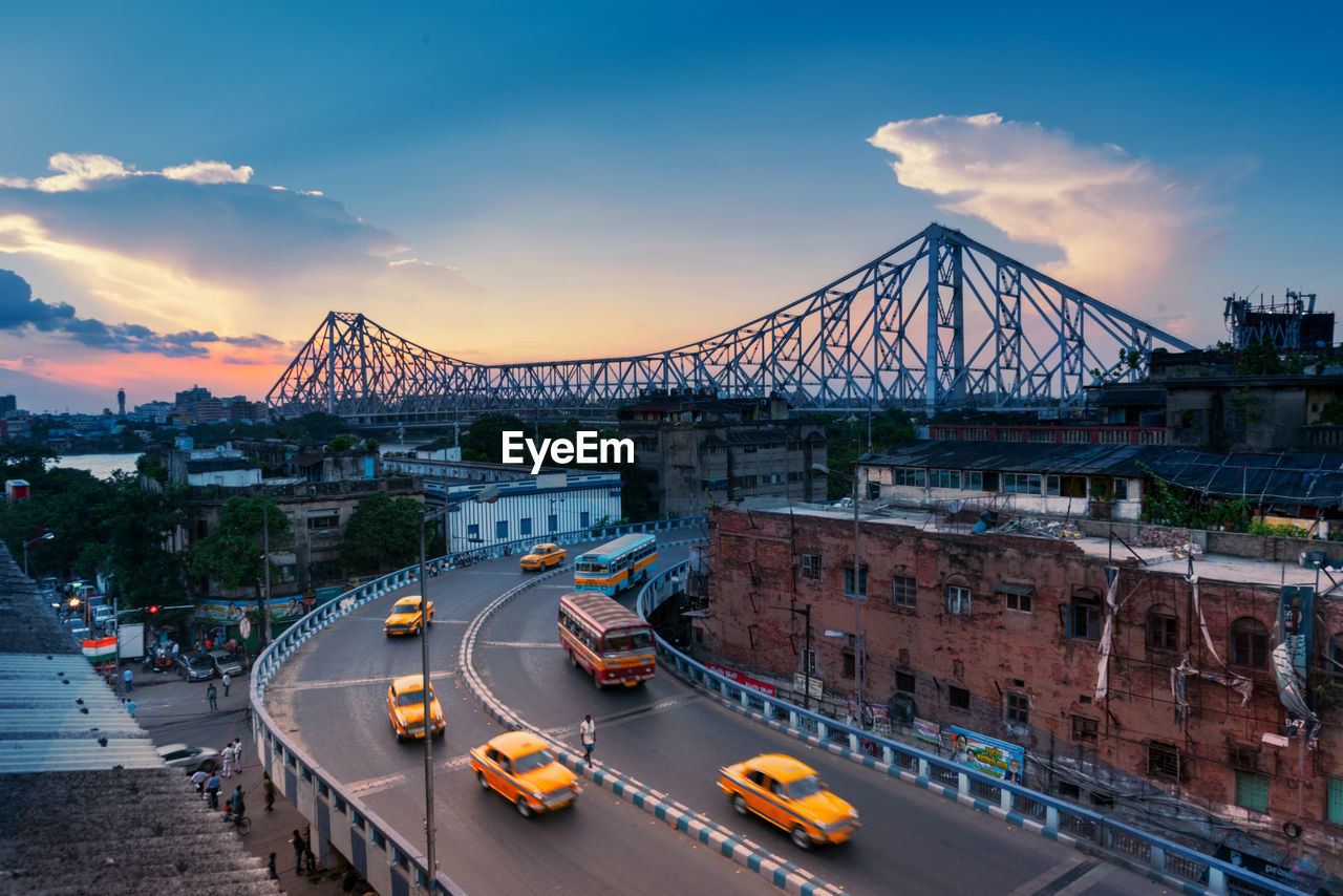 High angle view of bridge against sky in city