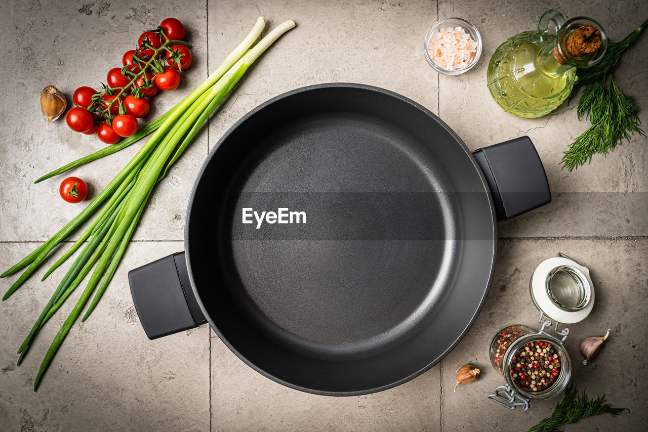 high angle view of food in bowl on table