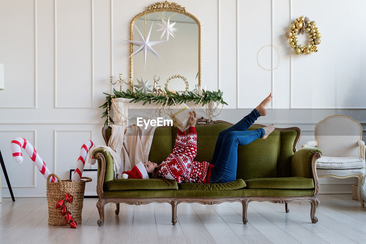 Christmas decorations on table at home