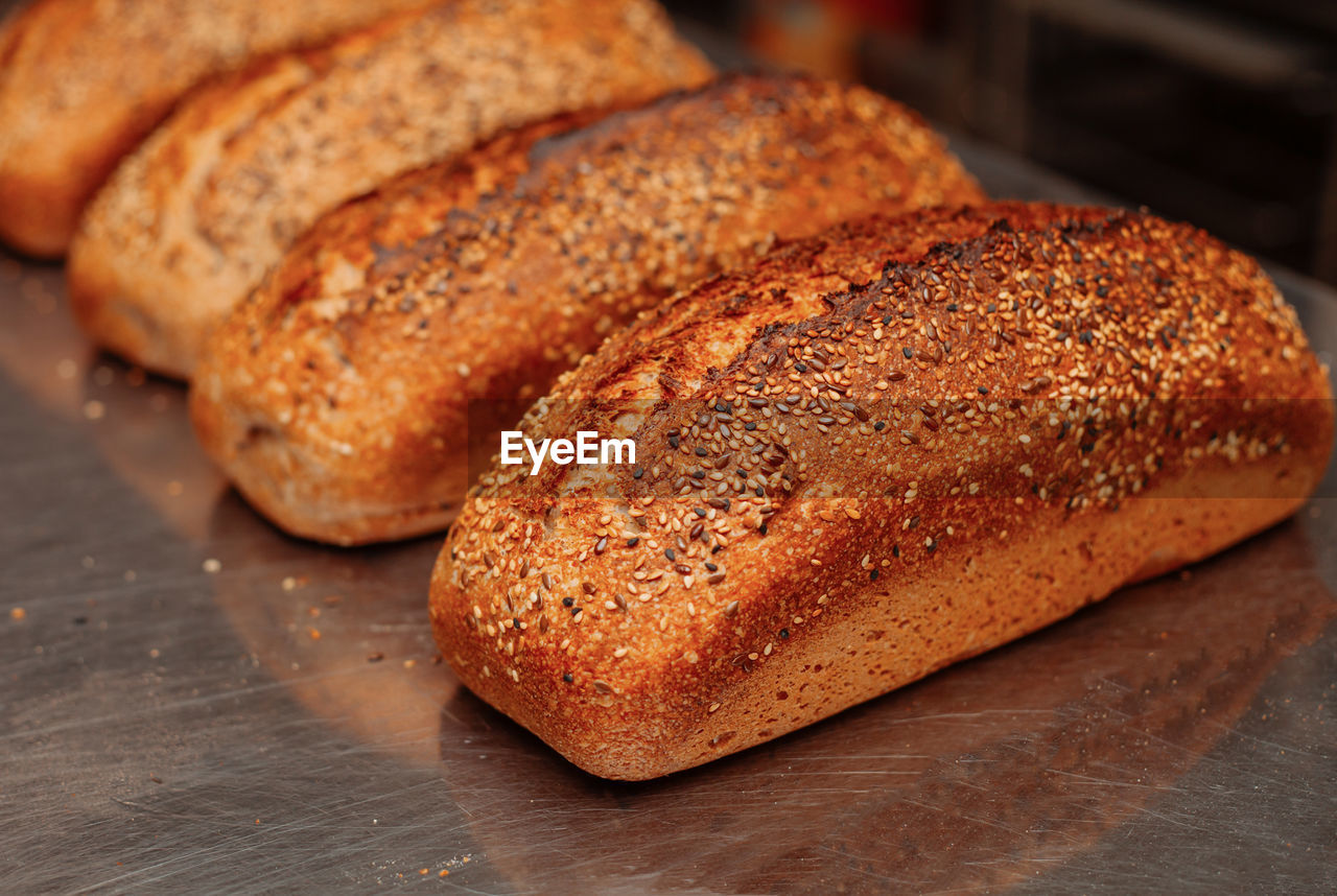 Pile of freshly baked wheat bread