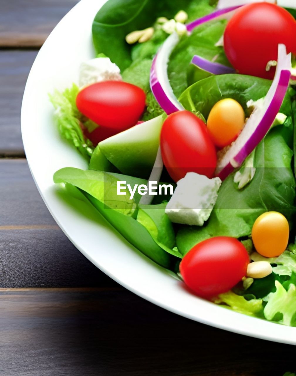 High angle view of salad in plate on table