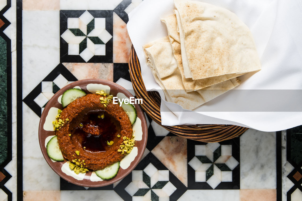 HIGH ANGLE VIEW OF BREAKFAST IN PLATE ON TABLE