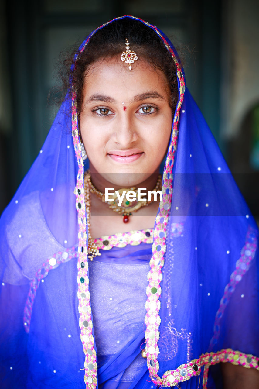 Portrait of girl in blue sari