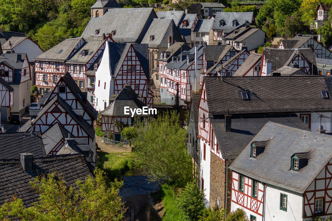 Scenic view at village monreal in the eifel, rhineland-palatinate with many half-timbered houses